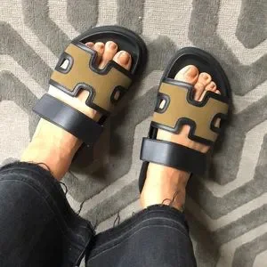 Hermes | Shoes | Hermes H Logo Black And Khaki Leather  display picture 3